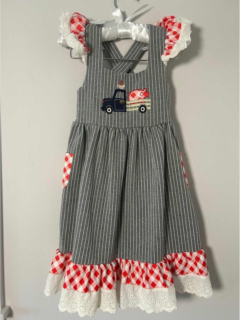 Farm Theme Boutique Dress Featuring a Truck with a Chicken and Pig Girls Size L